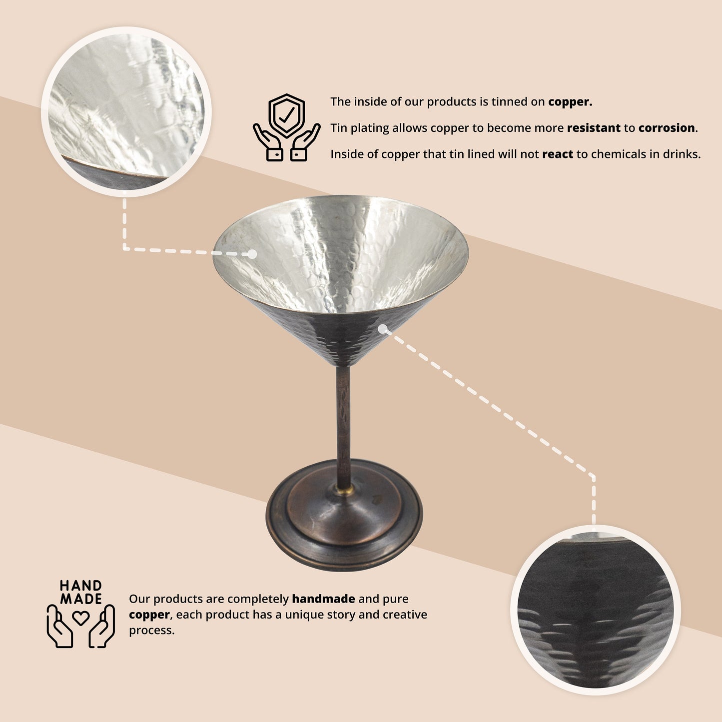 Hammered Copper Martini Glass