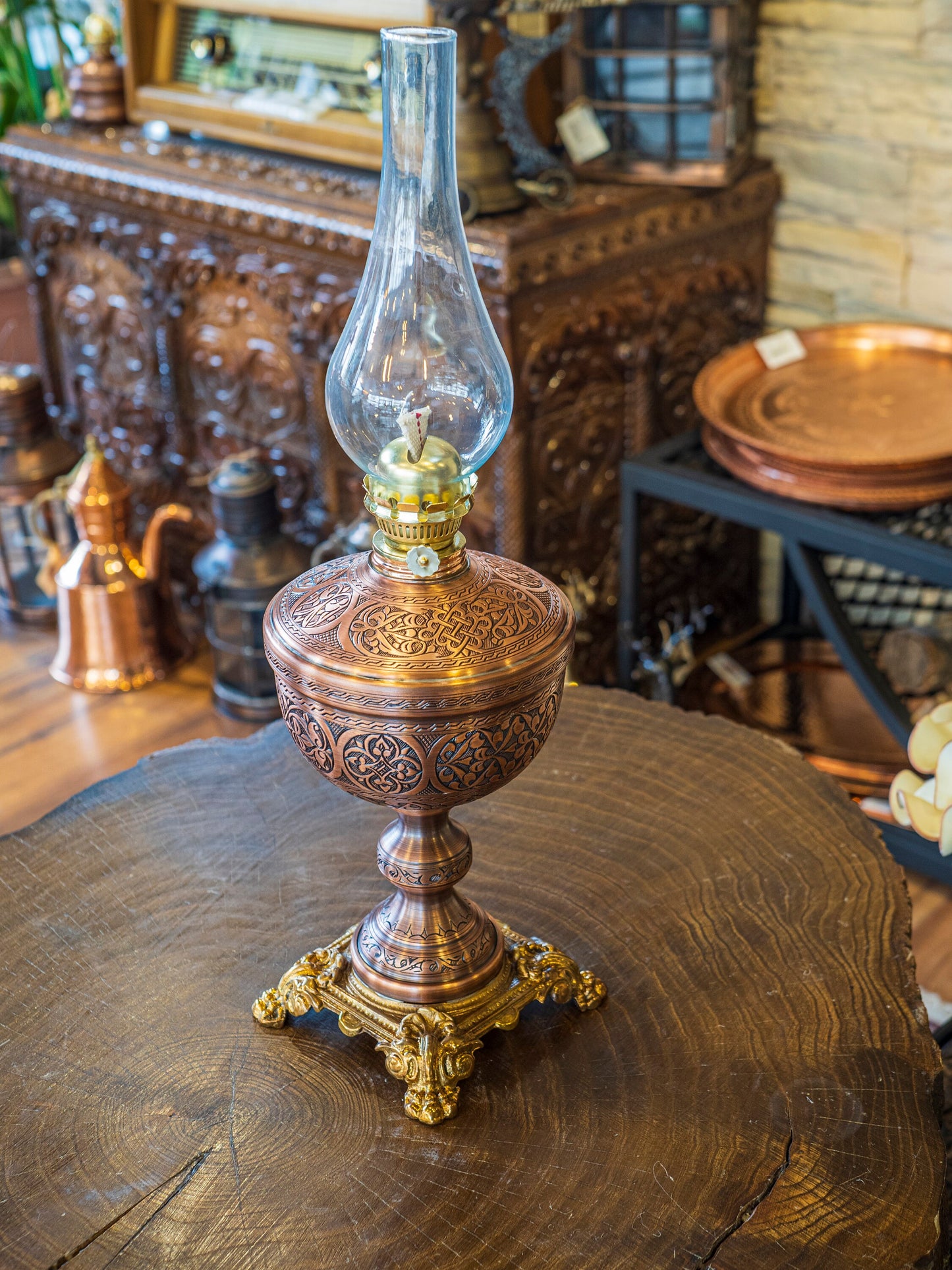 Copper Oil Lamp, Vintage Oil Lamp, Decorative Copper Oil Lamp, Copper Oil Lantern