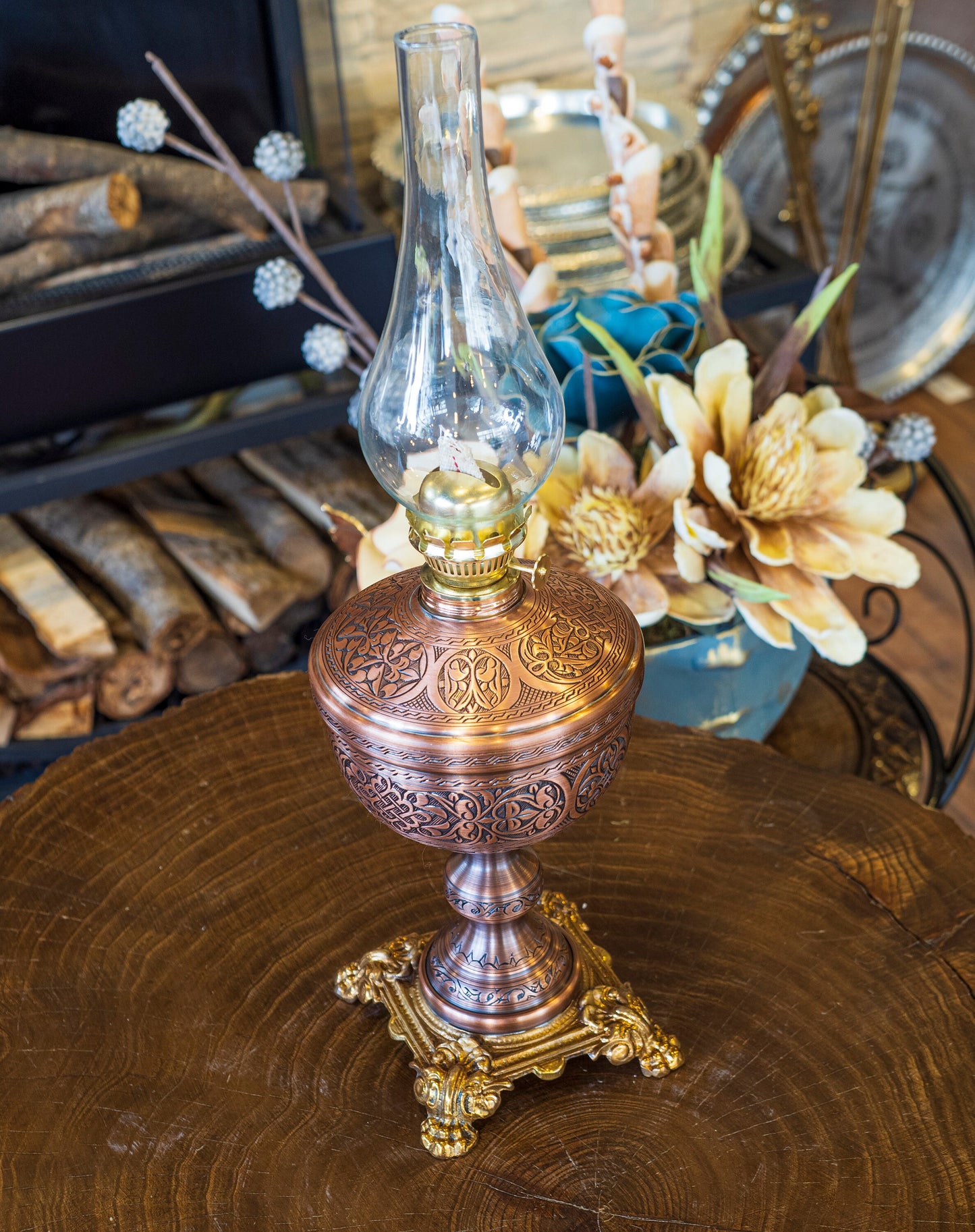 Copper Oil Lamp, Vintage Oil Lamp, Decorative Copper Oil Lamp, Copper Oil Lantern