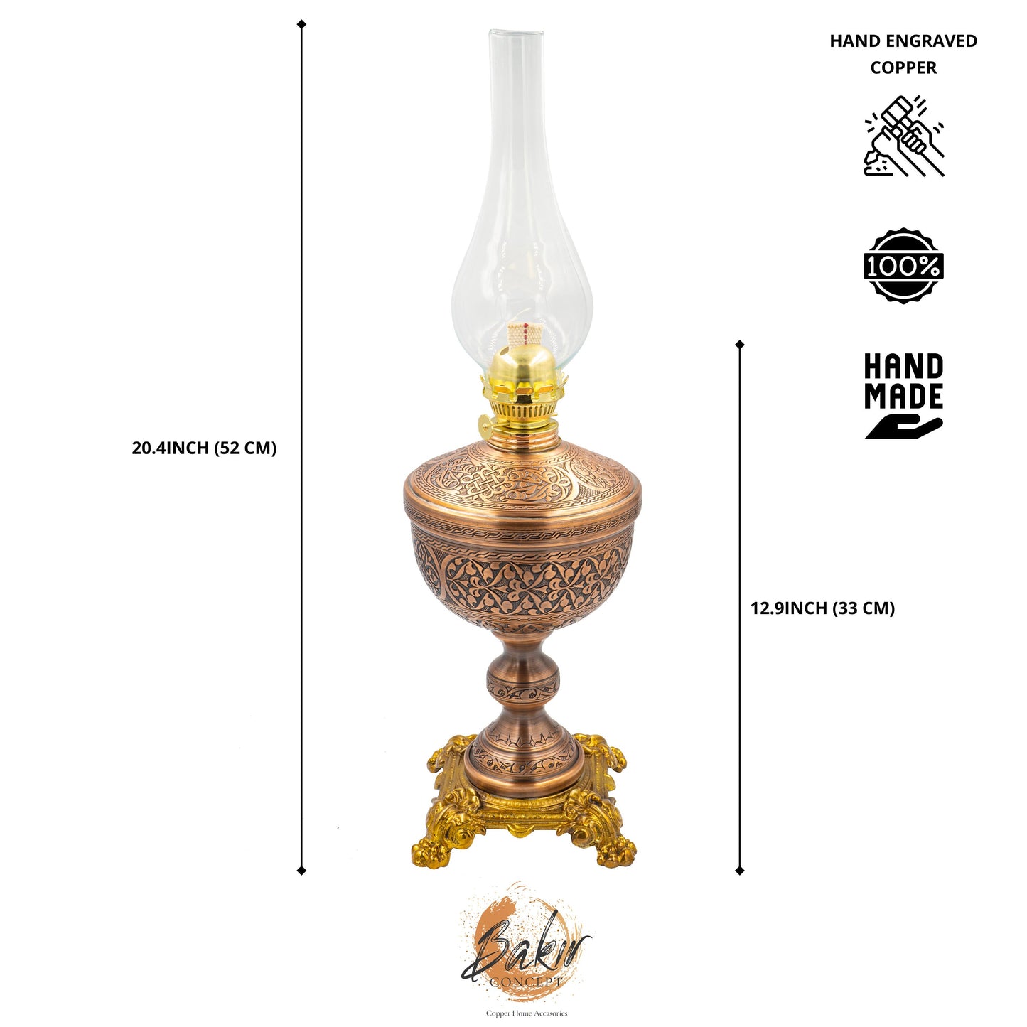 Copper Oil Lamp, Vintage Oil Lamp, Decorative Copper Oil Lamp, Copper Oil Lantern