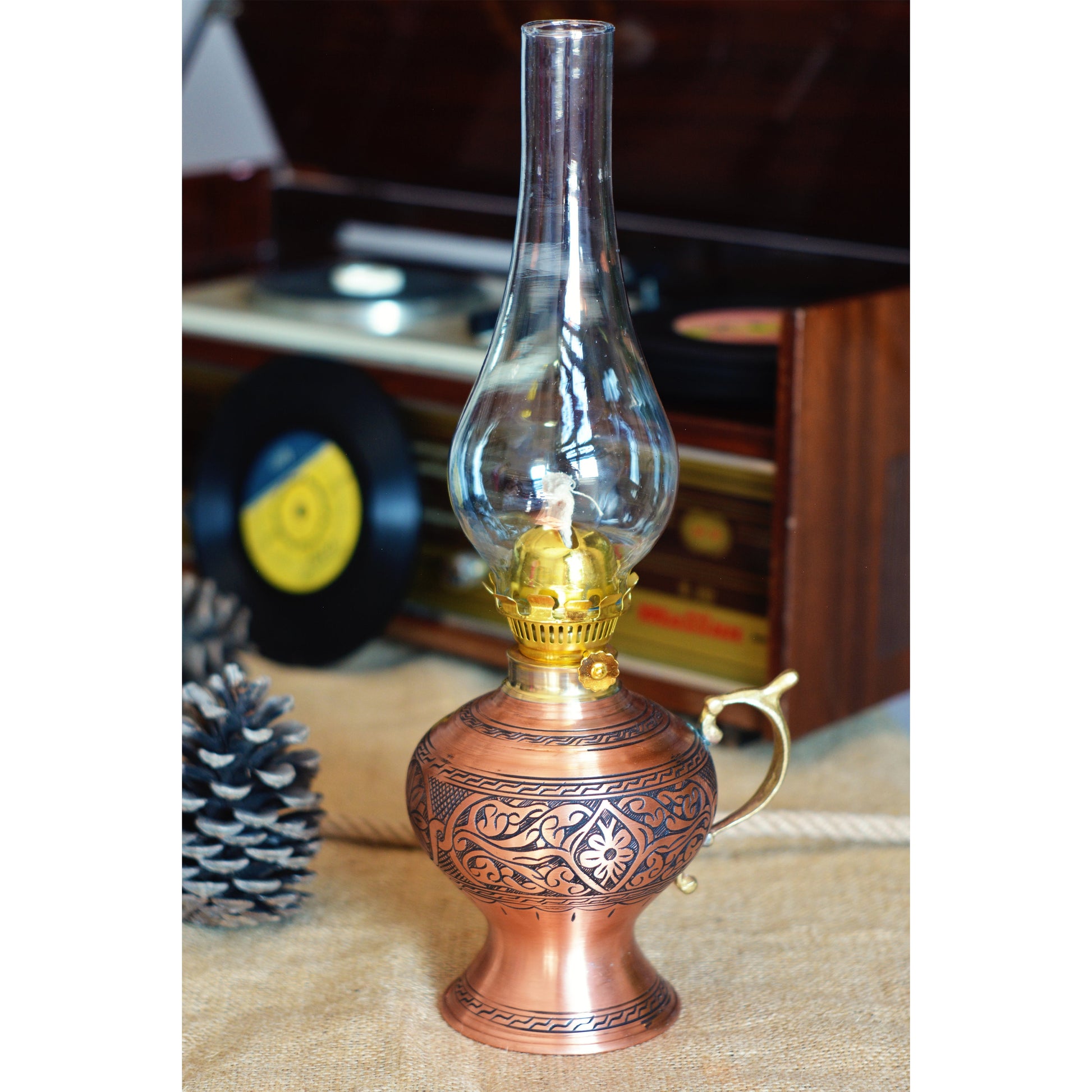Engraved Copper Oil Lamp