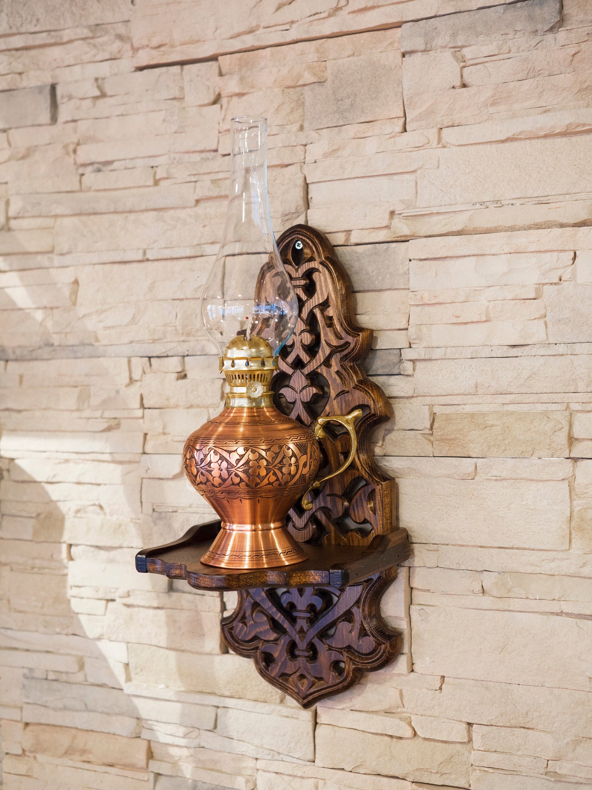 Engraved Copper Oil Lamp