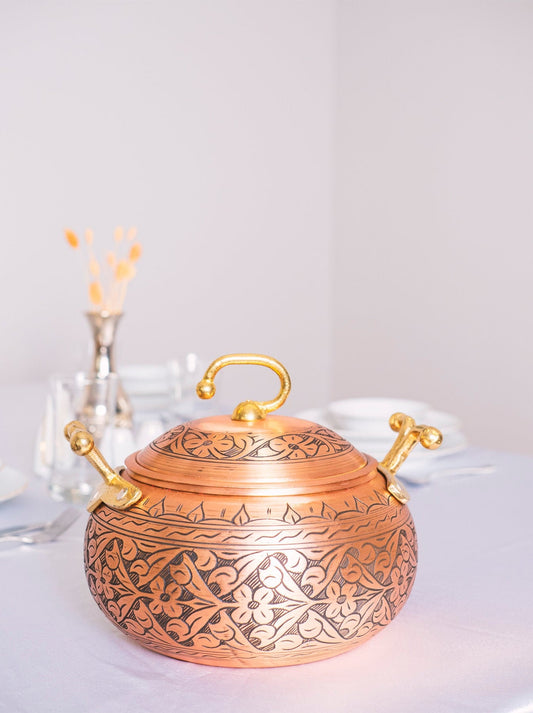 Engraved Vintage Style Copper Cooking Pot