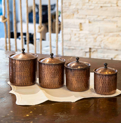 Handmade Copper Canister Set of 4, Handmade Copper Jar Canister, Copper Storage Box, Kitchen Decoration