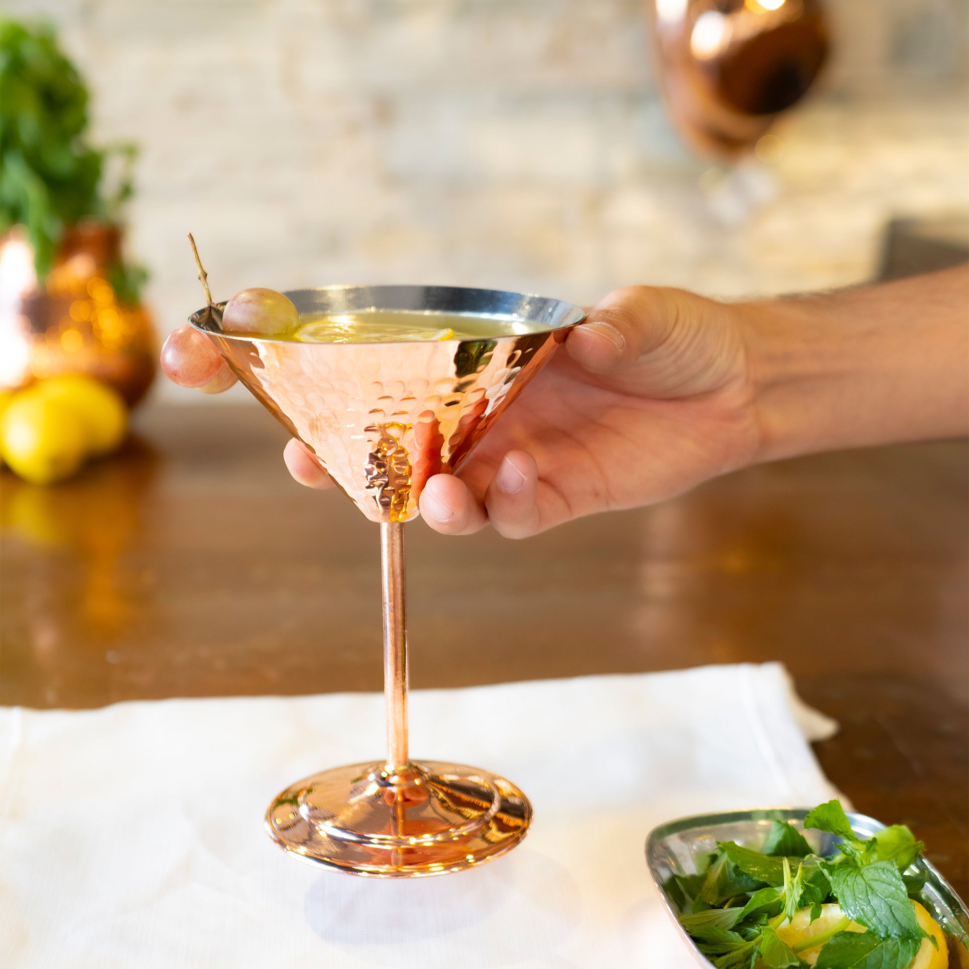 Hammered Copper Martini Glass