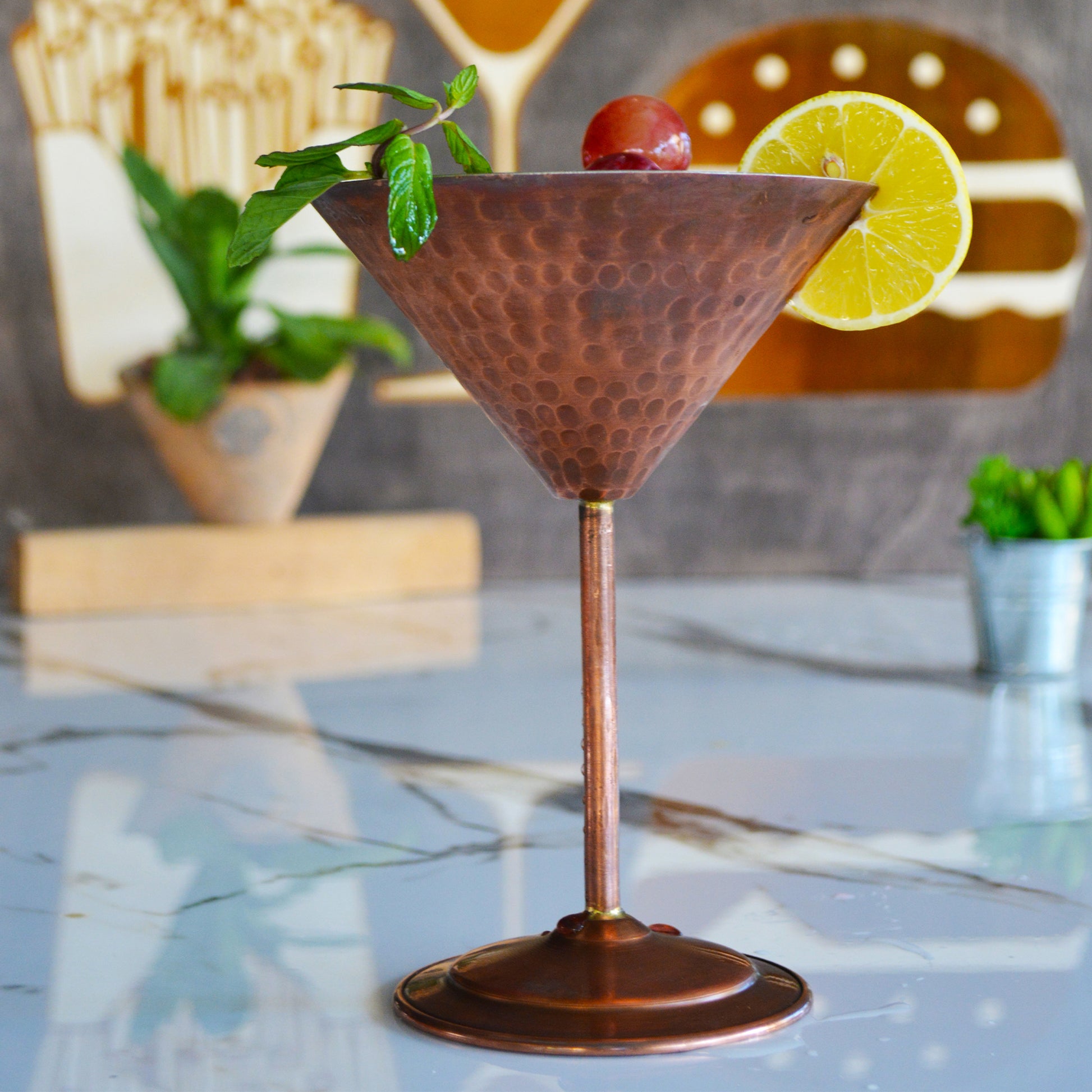 Hammered Copper Martini Glass
