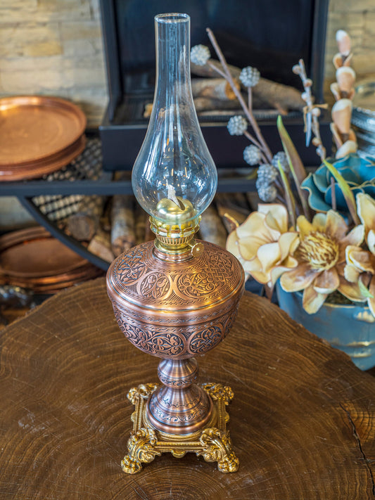 Copper Oil Lamp, Vintage Oil Lamp, Decorative Copper Oil Lamp, Copper Oil Lantern