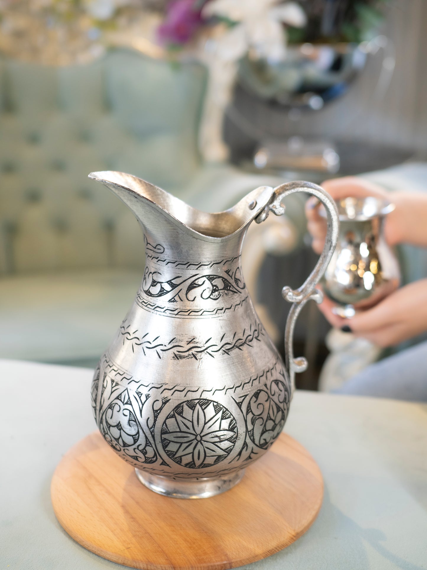 Handmade Engraved Copper Pitcher 2.1 Quarts