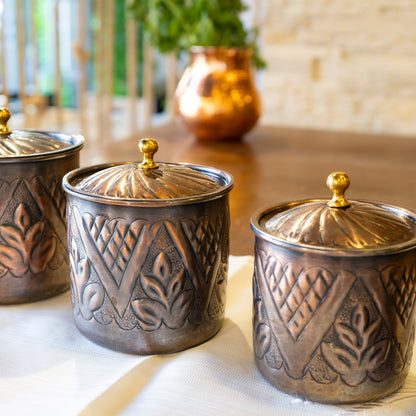 Handmade Copper Canister Set of 4, Storage Box