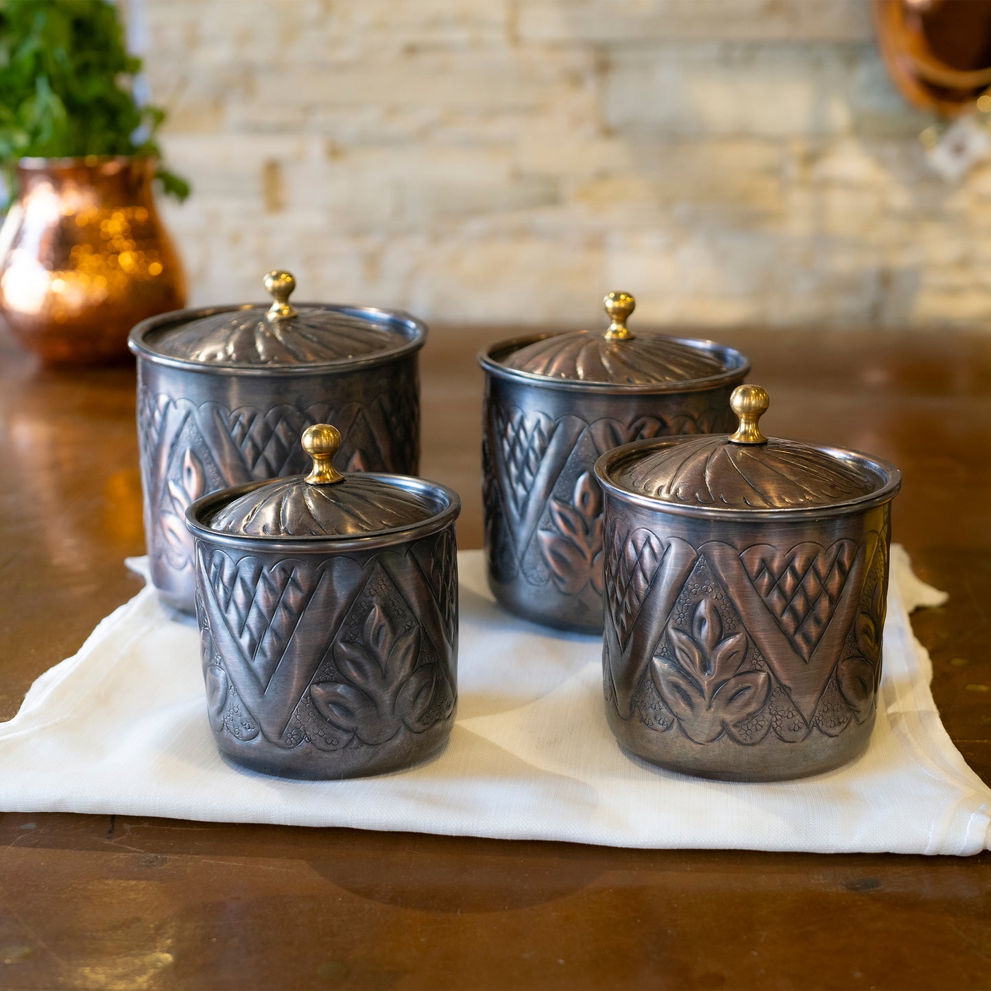 Handmade Copper Canister Set of 4, Storage Box