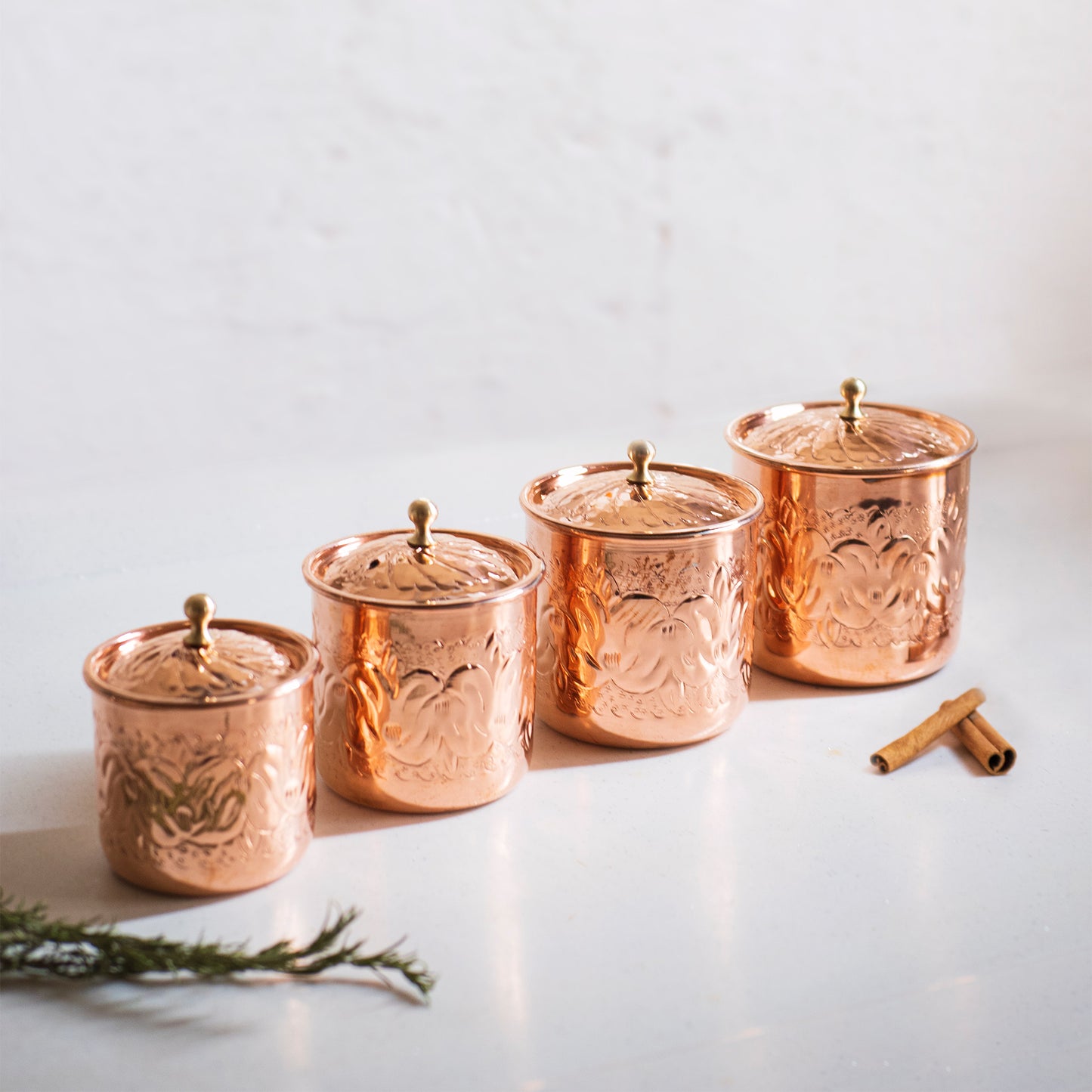 Handmade Copper Canister Set of 4, Storage Box