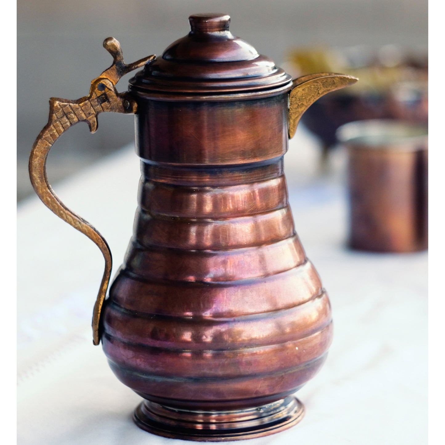 Handmade Copper 2 Liters Pitcher, Handmade Copper Jug, Pure Copper Jug for Drinking Water, Copper Kitchen Decor