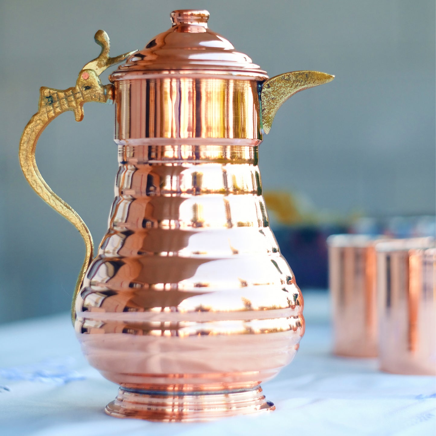 Handmade Copper 2 Liters Pitcher, Handmade Copper Jug, Pure Copper Jug for Drinking Water, Copper Kitchen Decor