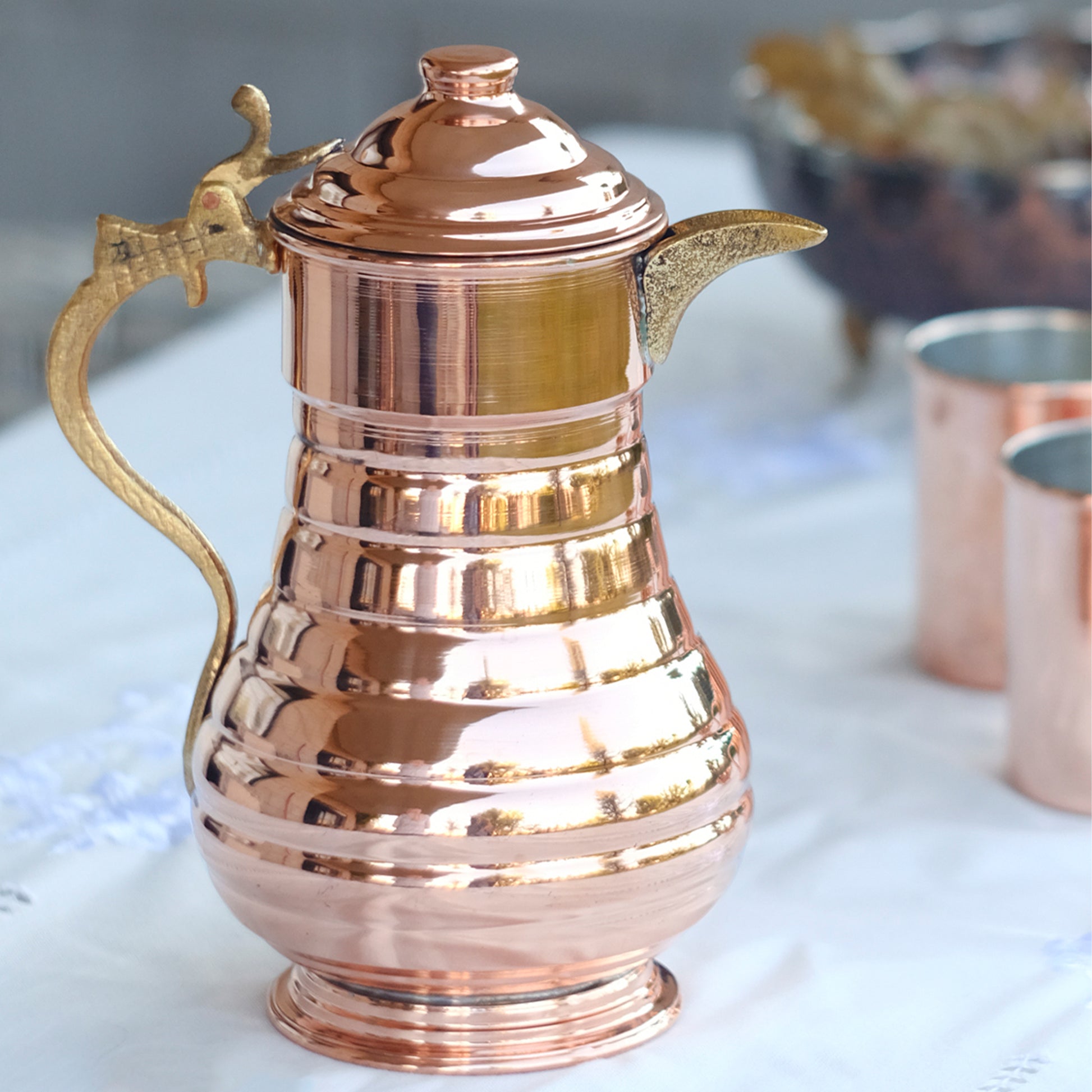 Handmade Copper 2 Liters Pitcher, Handmade Copper Jug, Pure Copper Jug for Drinking Water, Copper Kitchen Decor