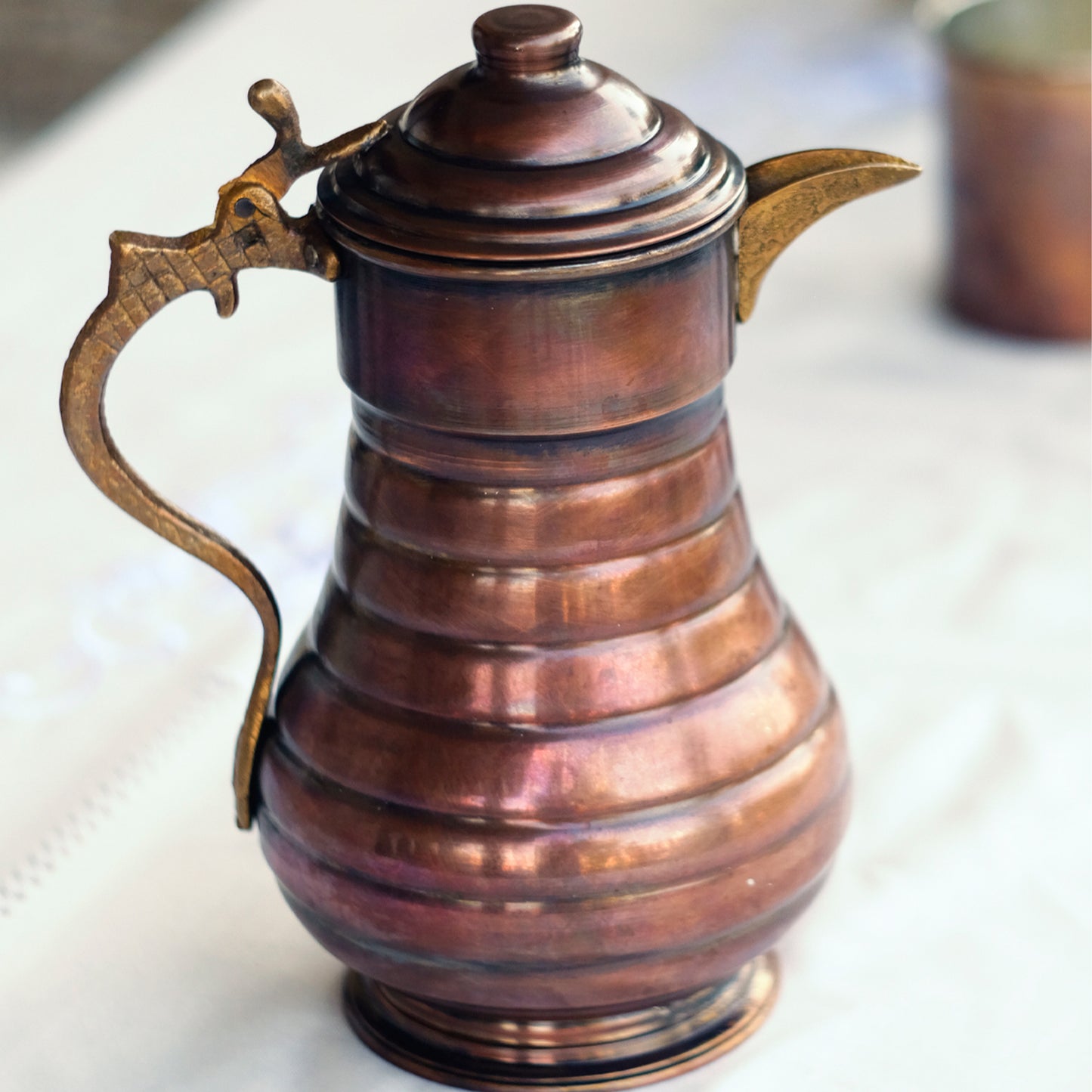 Handmade Copper 2 Liters Pitcher, Handmade Copper Jug, Pure Copper Jug for Drinking Water, Copper Kitchen Decor