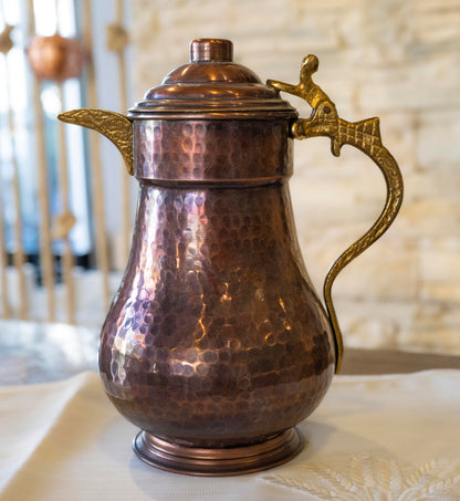 Handmade Hammered Copper Pitcher 2 Liters, Vintage Copper Pitcher, Unique Copper Pot, Copper Kitchen Decor