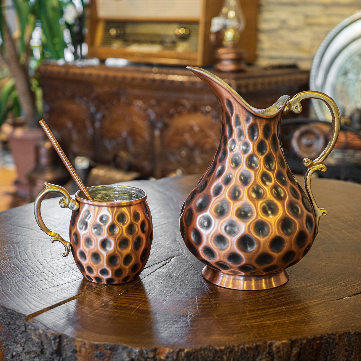 Copper Pitcher, Handmade Copper Carafe, Solid Copper Jug