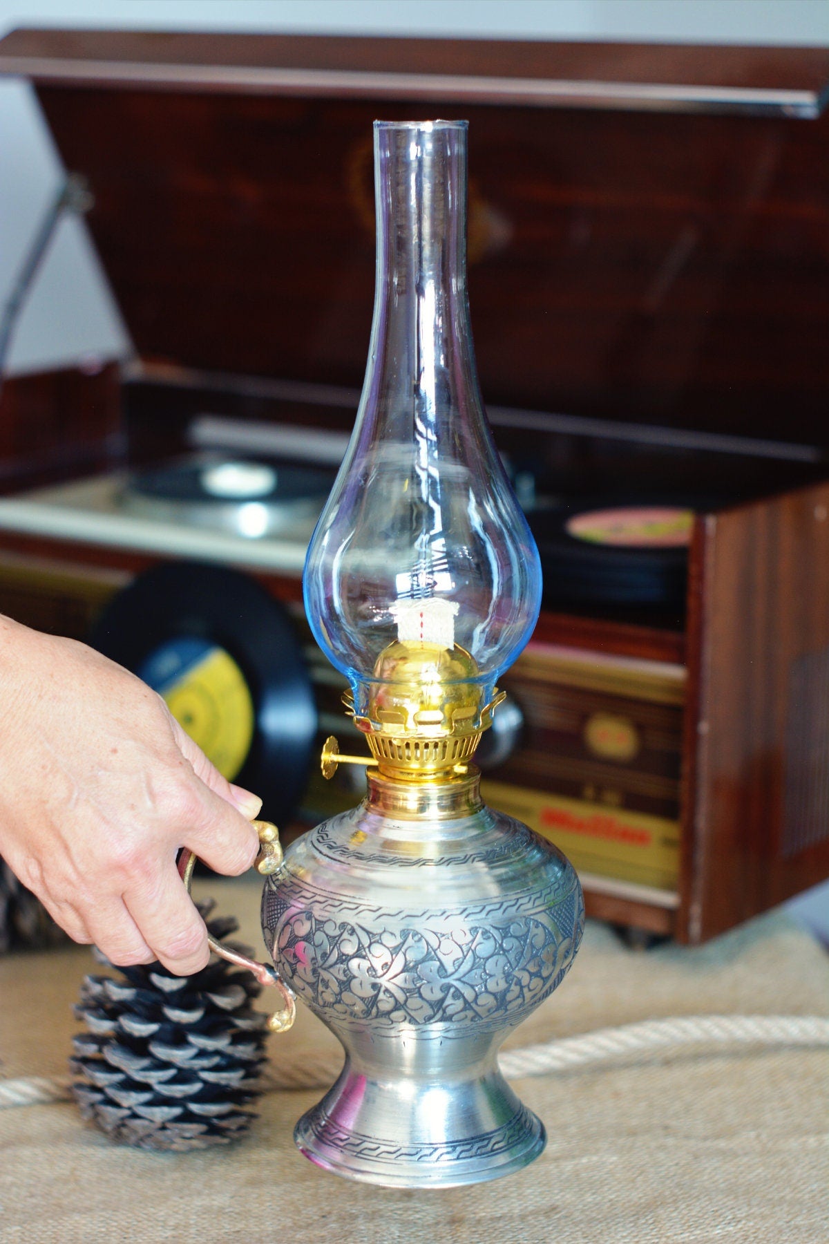Copper Oil Lamp, Vintage Oil Lamp, Decorative Copper Oil Lamp, Copper Oil Lantern