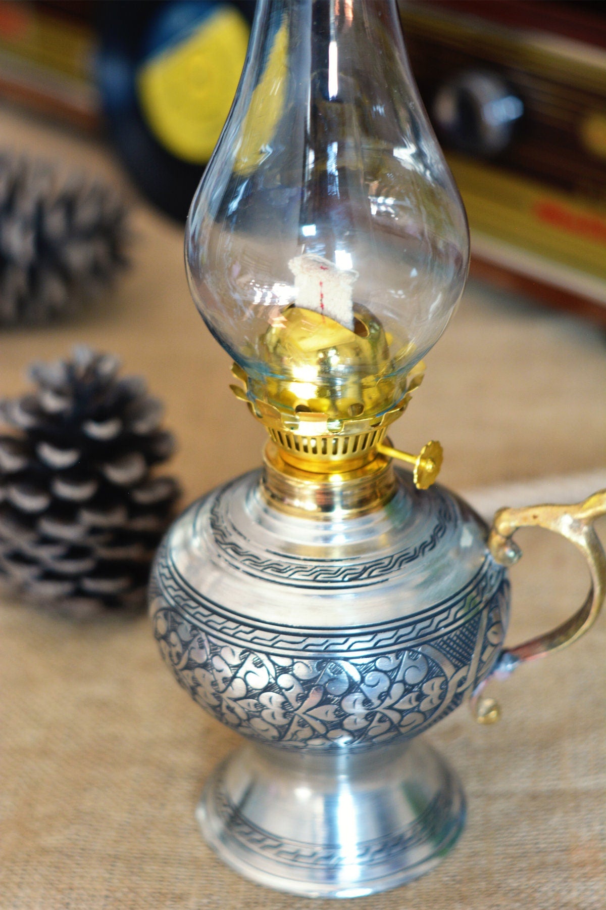 Copper Oil Lamp, Vintage Oil Lamp, Decorative Copper Oil Lamp, Copper Oil Lantern