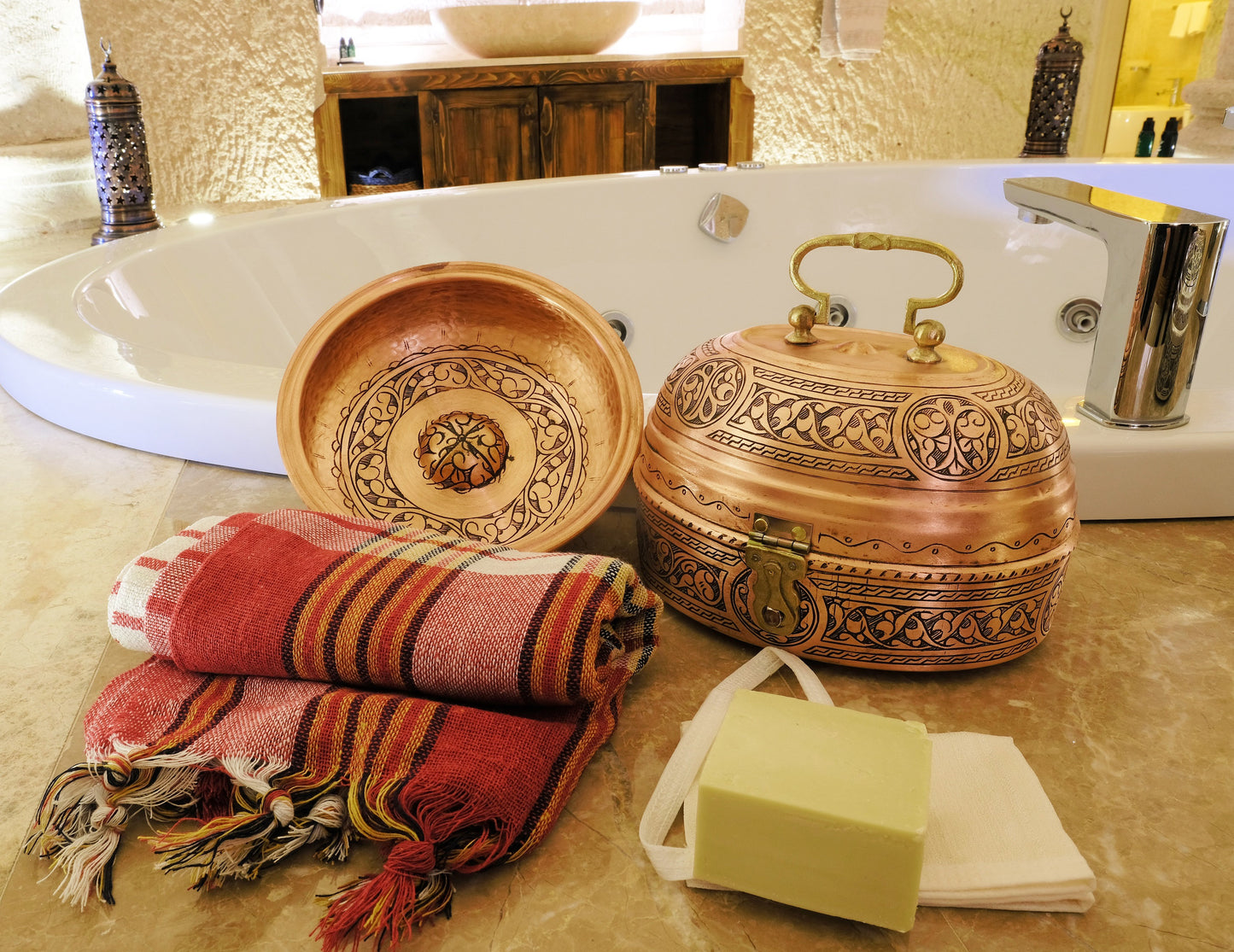 Turkish Bath Set, Copper Hamam Set, Bath Set, Traditional Turkish Bath Set, Peshtemal, Copper Bath Bowl, Turkish Bath Kit, Hammam Set