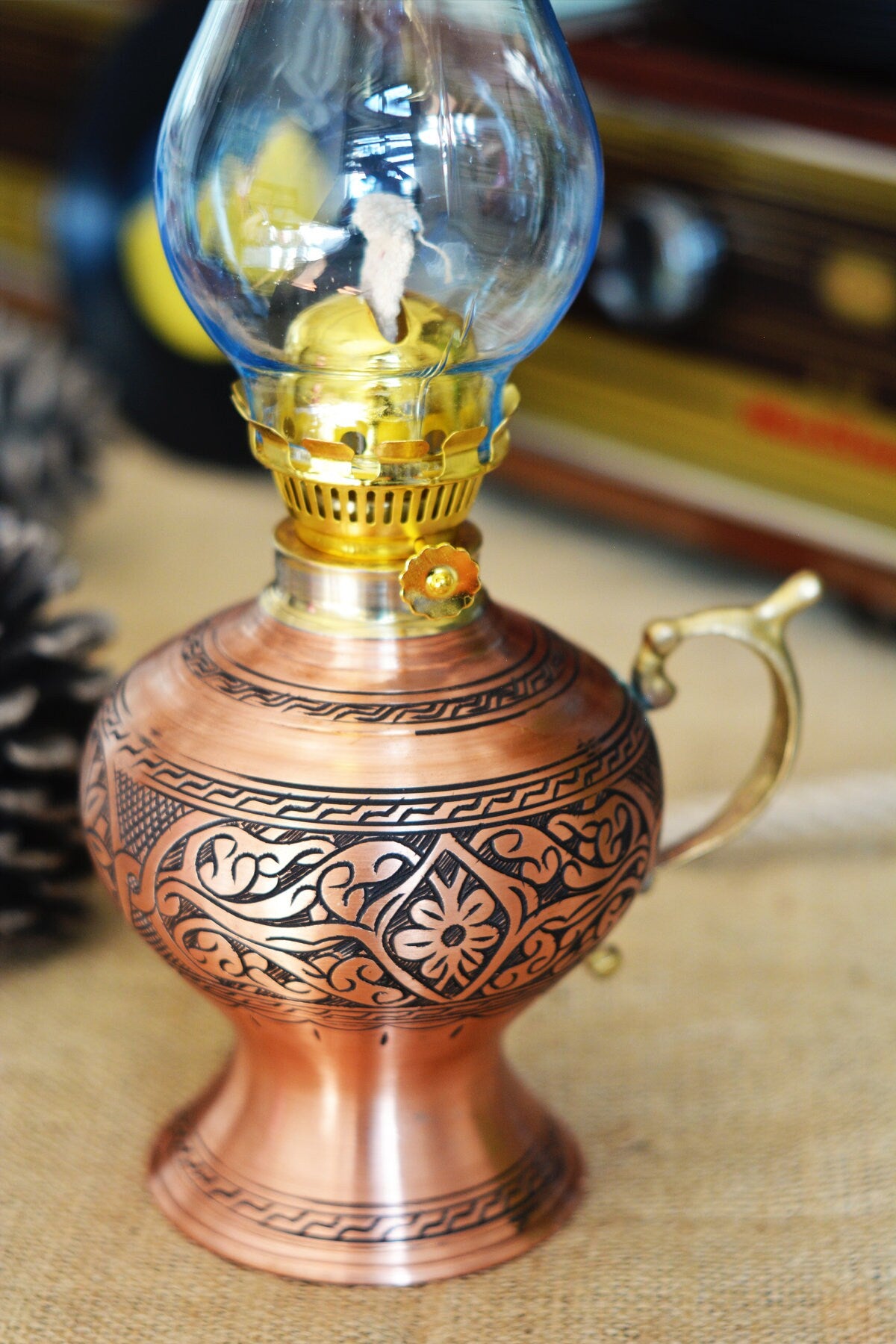 Copper Oil Lamp, Vintage Oil Lamp, Decorative Copper Oil Lamp, Copper Oil Lantern