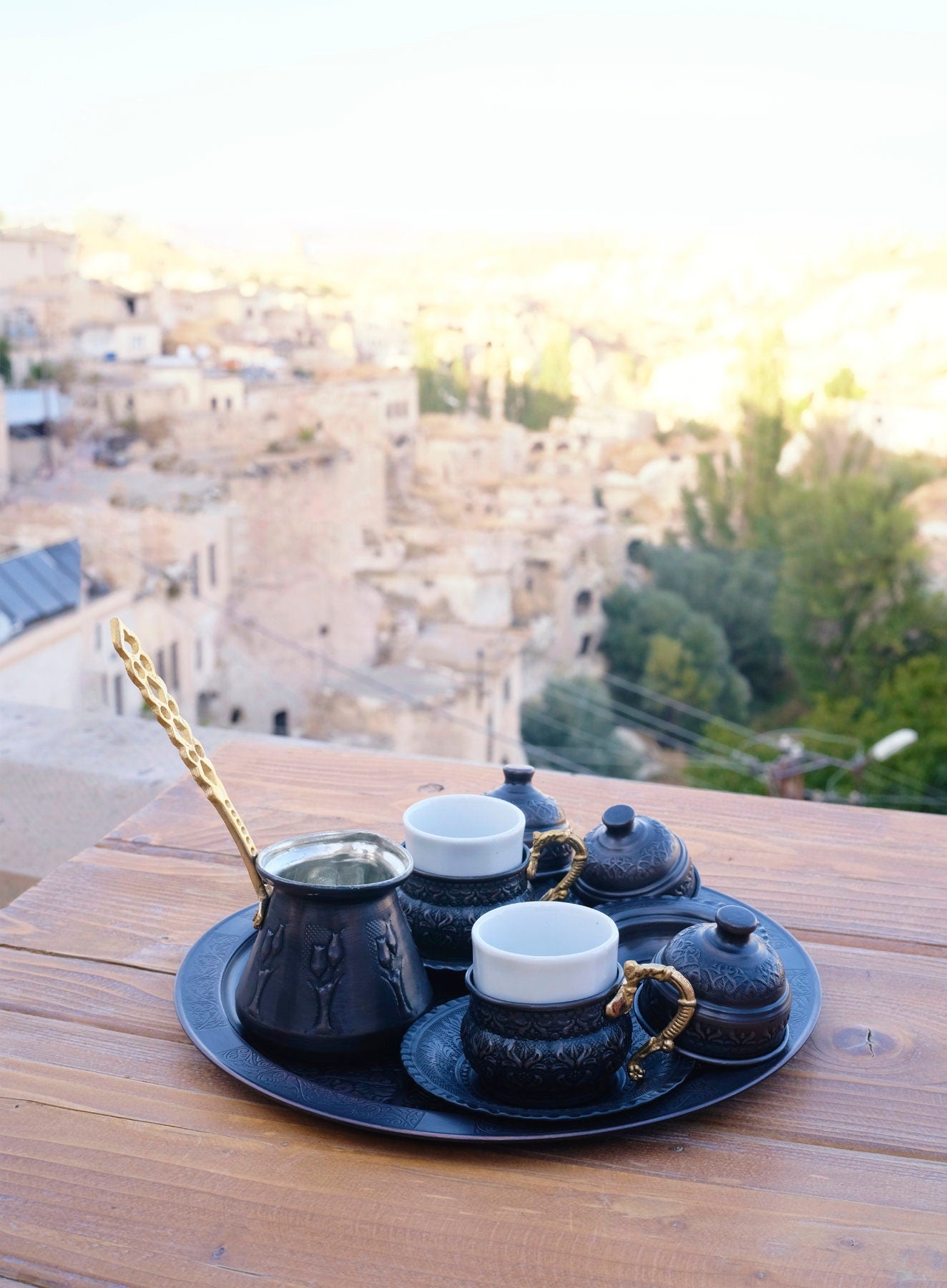 Vintage Style Copper Turkish Coffee Set For 2 Person