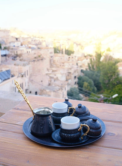 Vintage Style Copper Turkish Coffee Set For 2 Person