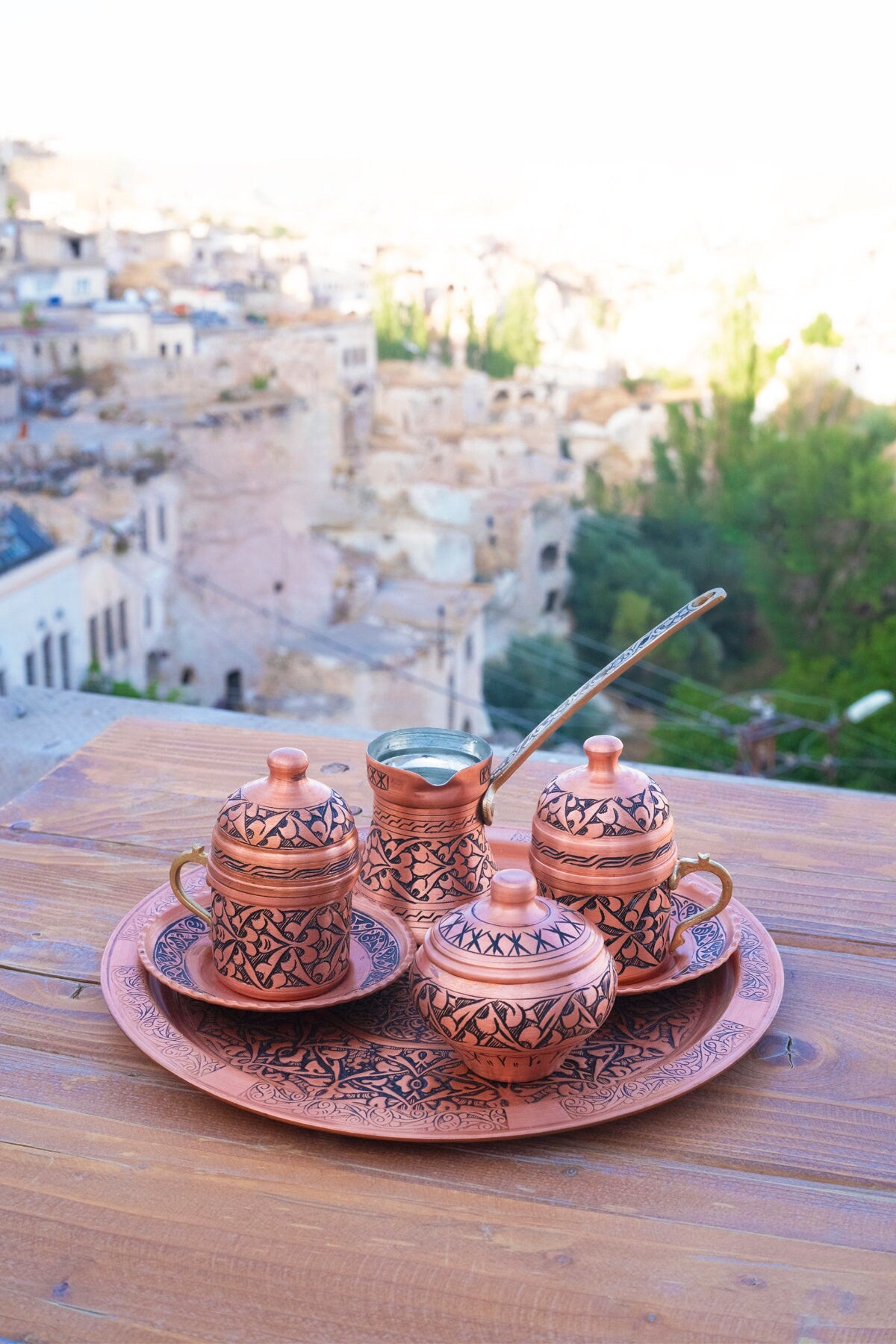 Turkish Coffee Set, Copper Coffee Set, Handmade Vintage Turkish Coffee Set For 2 Person, Copper Turkish Coffee Set