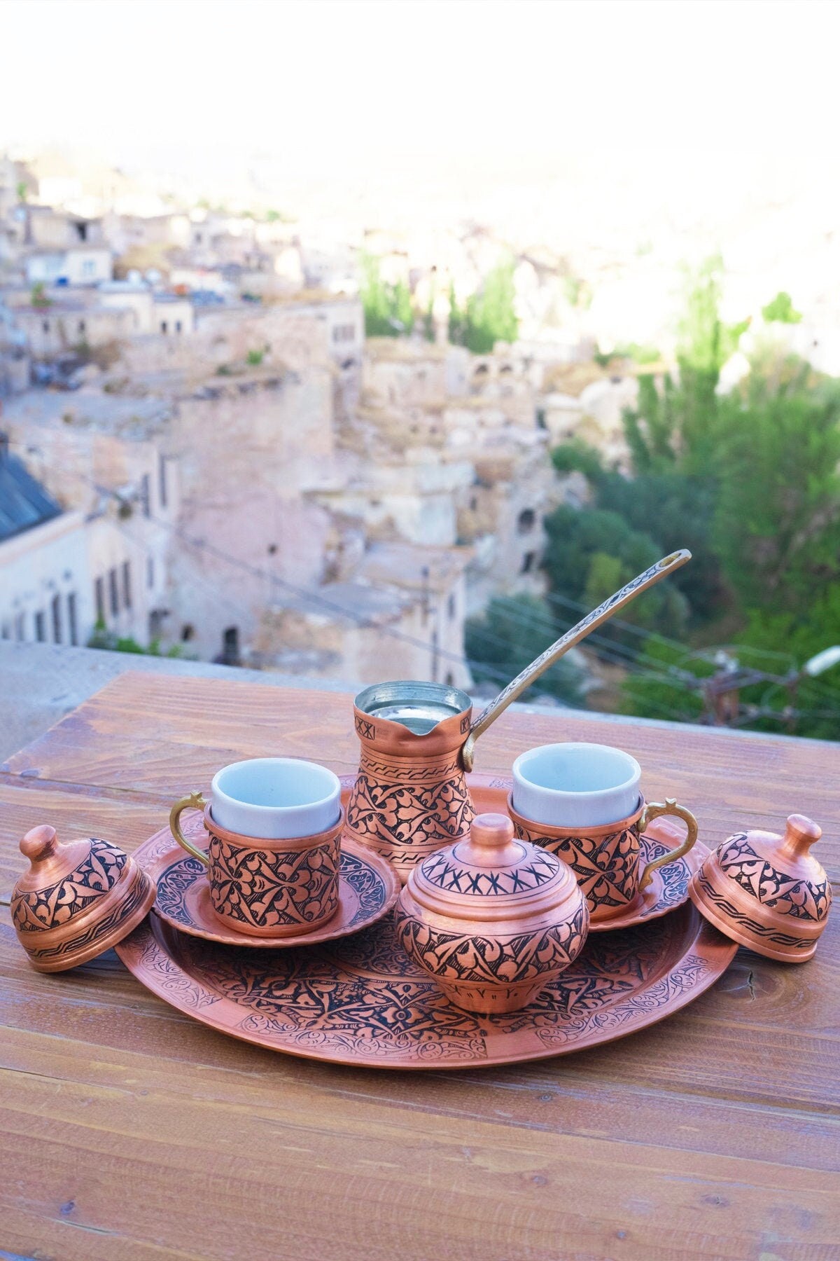 Turkish Coffee Set, Copper Coffee Set, Handmade Vintage Turkish Coffee Set For 2 Person, Copper Turkish Coffee Set