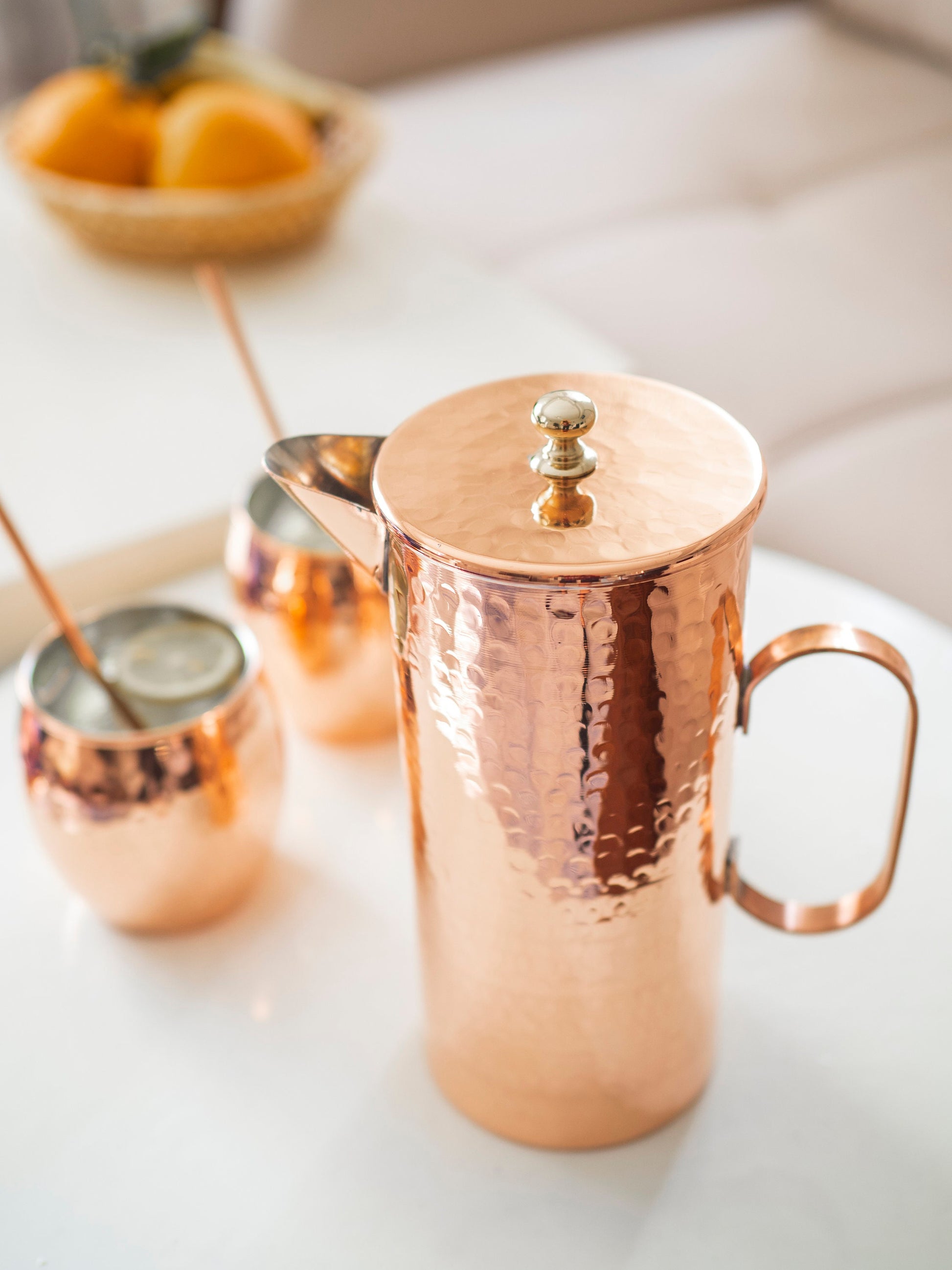 Copper Pitcher, Pure Hammered Copper Pitcher, Handmade Copper Pot, Modern Copper Pitcher