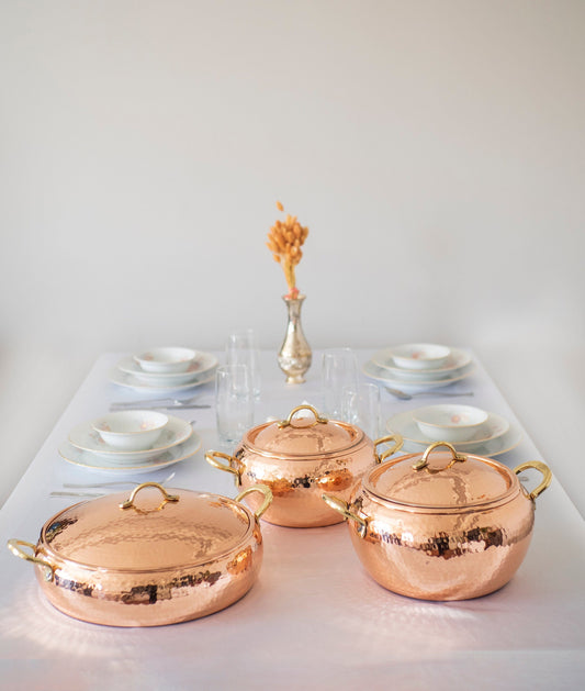 Copper Pot Set, Handmade Copper Cooking Pot Set, Modern Style Copper