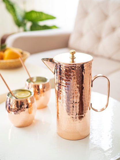 Copper Pitcher, Pure Hammered Copper Pitcher, Handmade Copper Pot, Modern Copper Pitcher