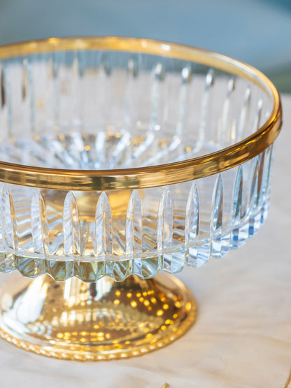 Crystal Stand Bowl, 25 Cm Stand Bowl, Decorative Stand Bowl with Gold/Silver Details