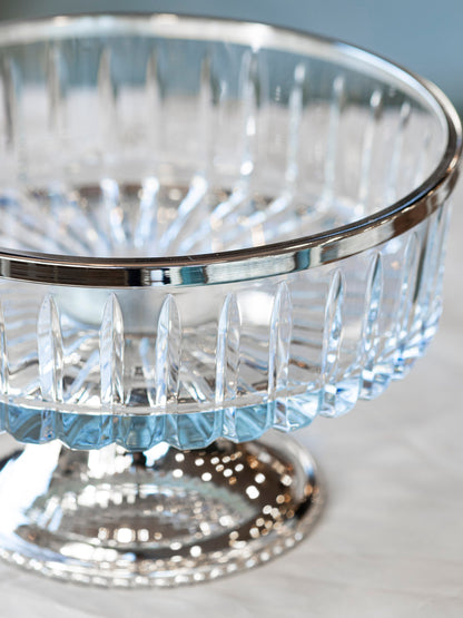 Crystal Stand Bowl, 25 Cm Stand Bowl, Decorative Stand Bowl with Gold/Silver Details