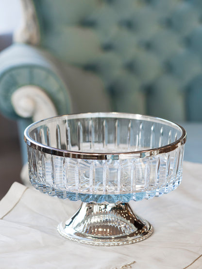 Crystal Stand Bowl, 25 Cm Stand Bowl, Decorative Stand Bowl with Gold/Silver Details