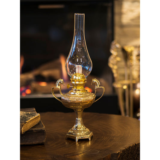 Decorative Horse Detailed Brass Oil Lamp Vintage Style 