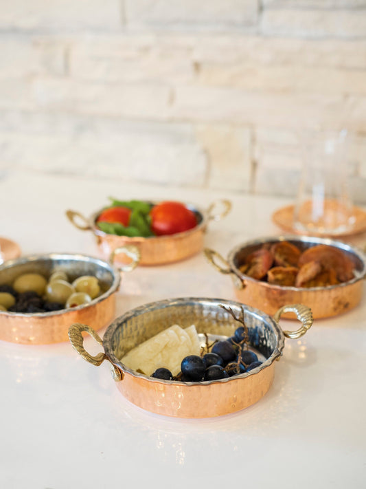 Copper Snack Plates Set, Copper Pan, Handmade Copper Tapas Plates, Handmade Copper Serving Pans