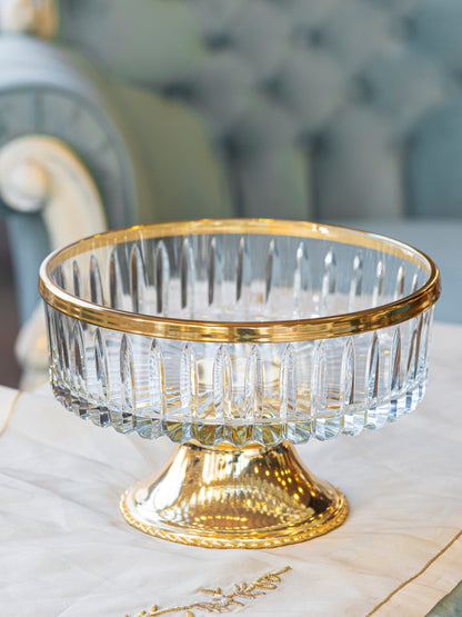 Crystal Stand Bowl, 25 Cm Stand Bowl, Decorative Stand Bowl with Gold/Silver Details