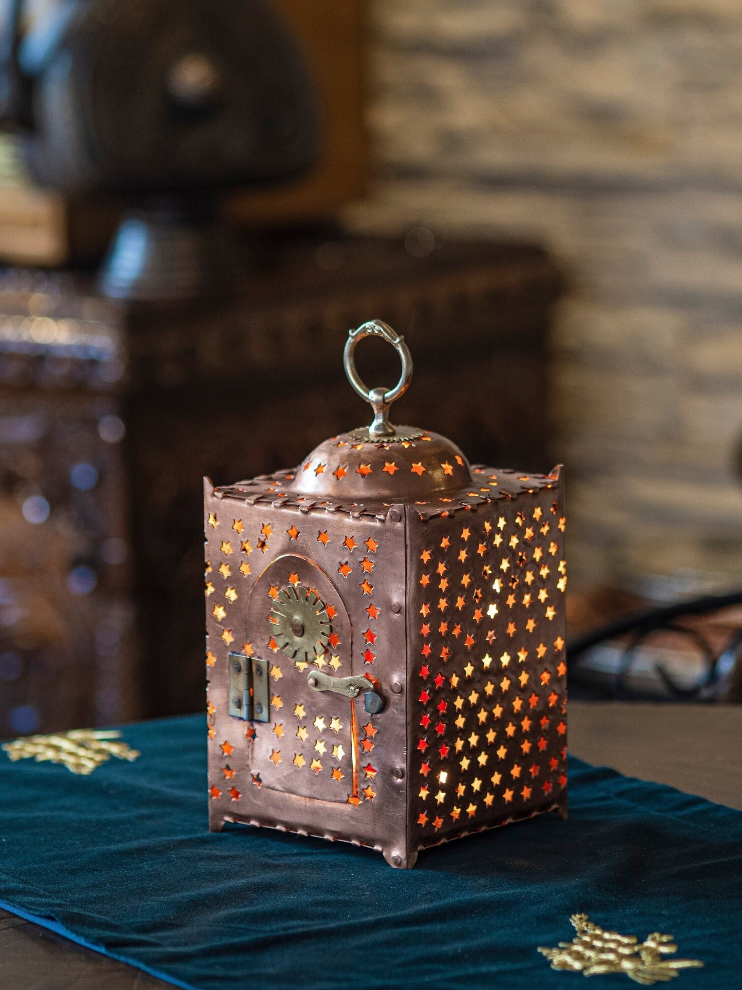 Copper Lantern, Rustic Copper Lantern, Handmade Copper Lantern Candle Holder