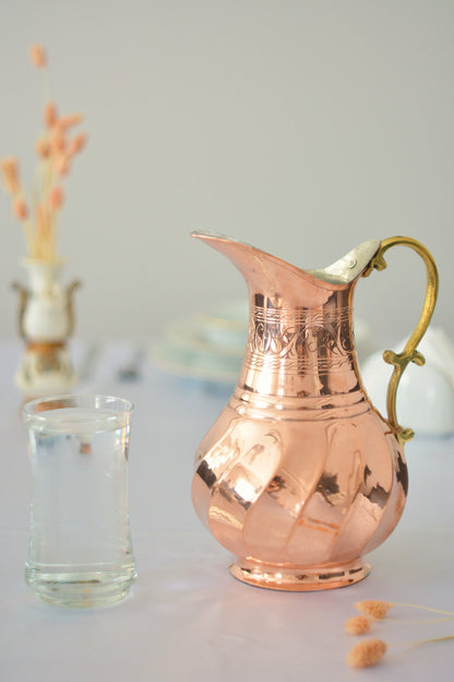 Handmade Copper 2 Liters Pitcher, Handmade Copper Jug, Pure Copper Jug for Drinking Water, Copper Kitchen Decor