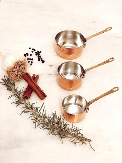 Copper Measuring Cups Set of 3, Mini Copper Pans, Handmade Copper Mini Sauce Pan