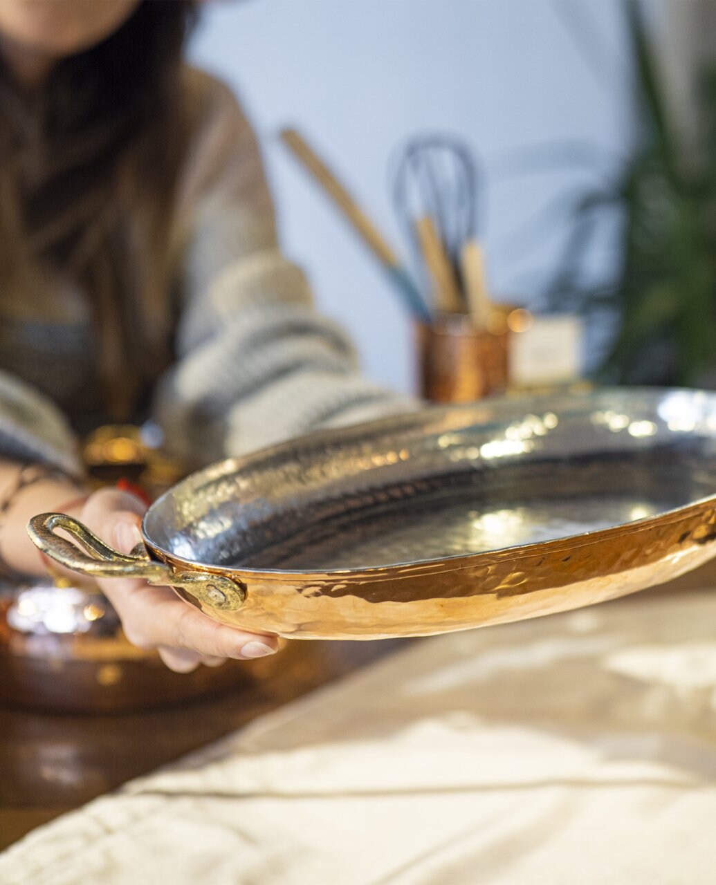 Handmade Copper Oven Pan / Tray with Two-Handle, Baking Pan