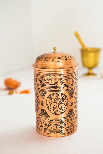 Handmade Engraved Copper Canister, Handmade Copper Jar Canister, Copper Storage Box, Kitchen Decorations