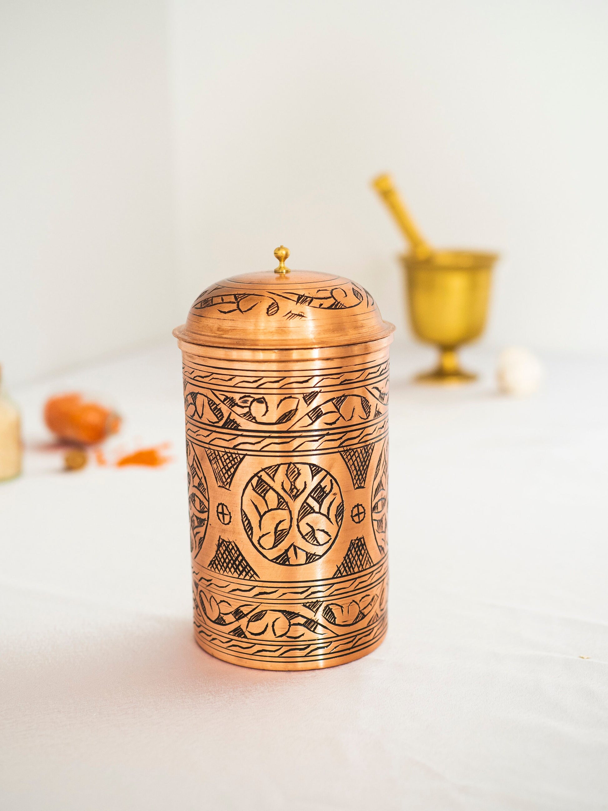 Handmade Engraved Copper Canister, Handmade Copper Jar Canister, Copper Storage Box, Kitchen Decorations