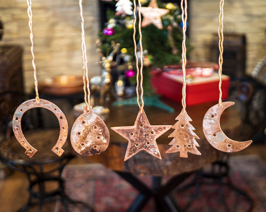 Handmade Copper Christmas Ornament Set of 5