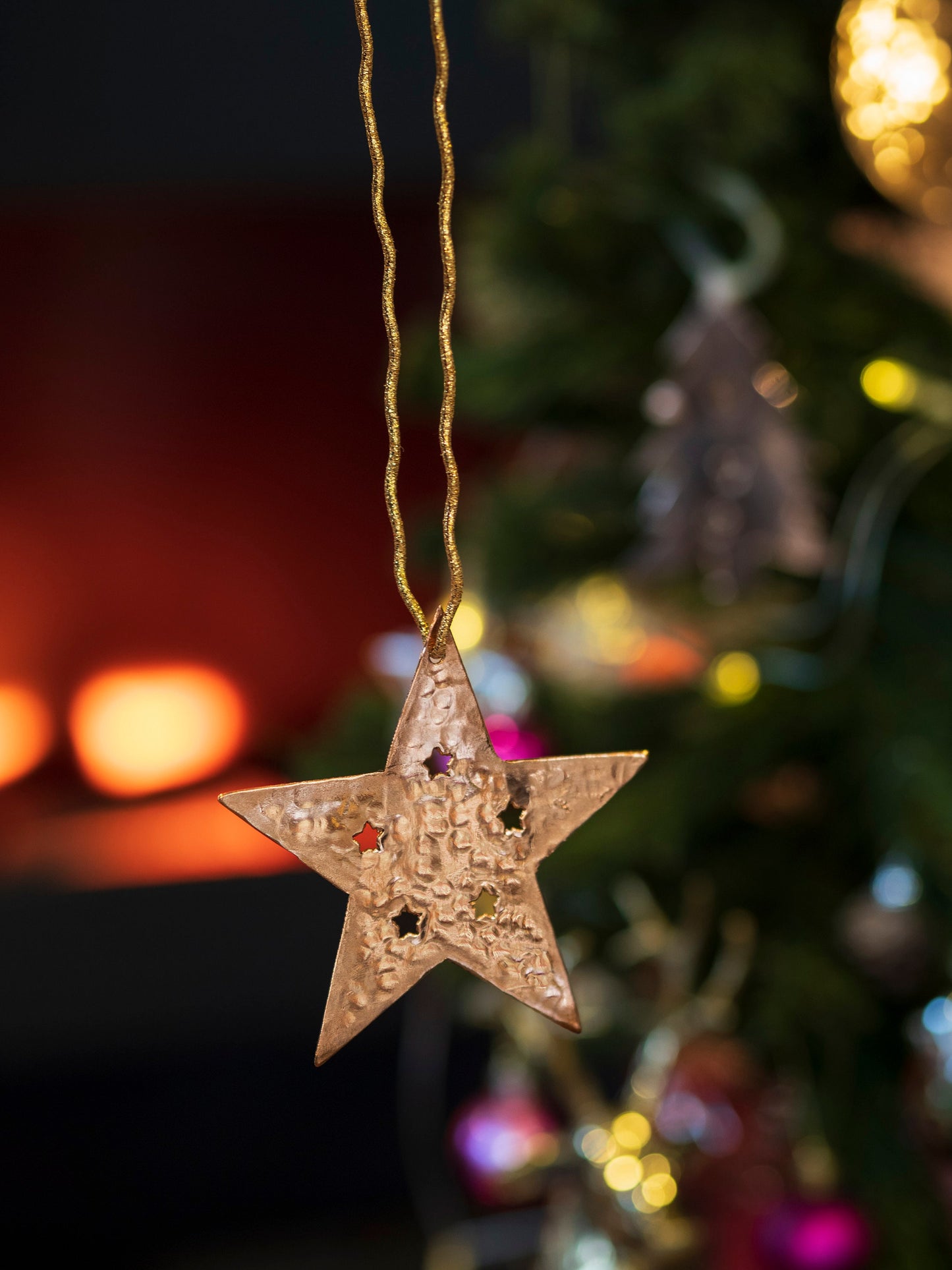 Handmade Copper Christmas Ornament Set of 5