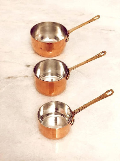 Copper Measuring Cups Set of 3, Mini Copper Pans, Handmade Copper Mini Sauce Pan