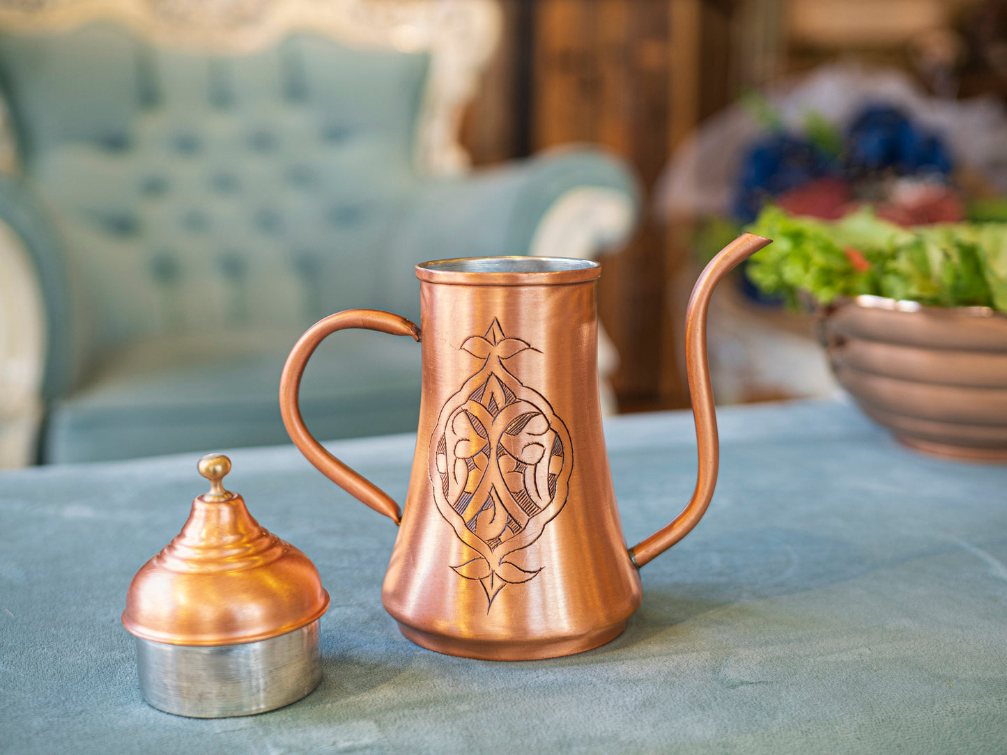 Handmade Engraved Copper Oil Dispenser, Matte Copper, 3 Size Options 