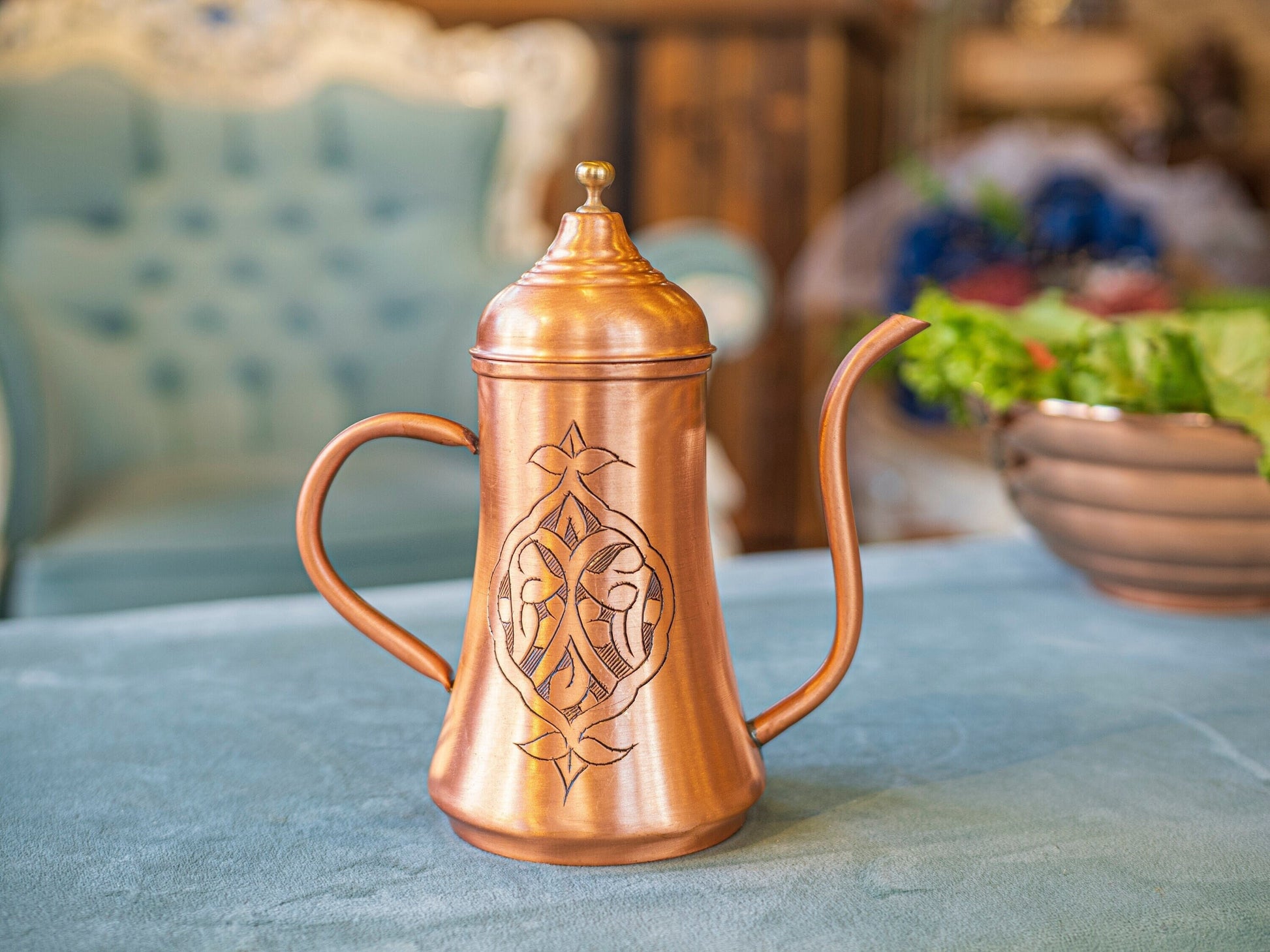 Handmade Engraved Copper Oil Dispenser, Matte Copper, 3 Size Options 