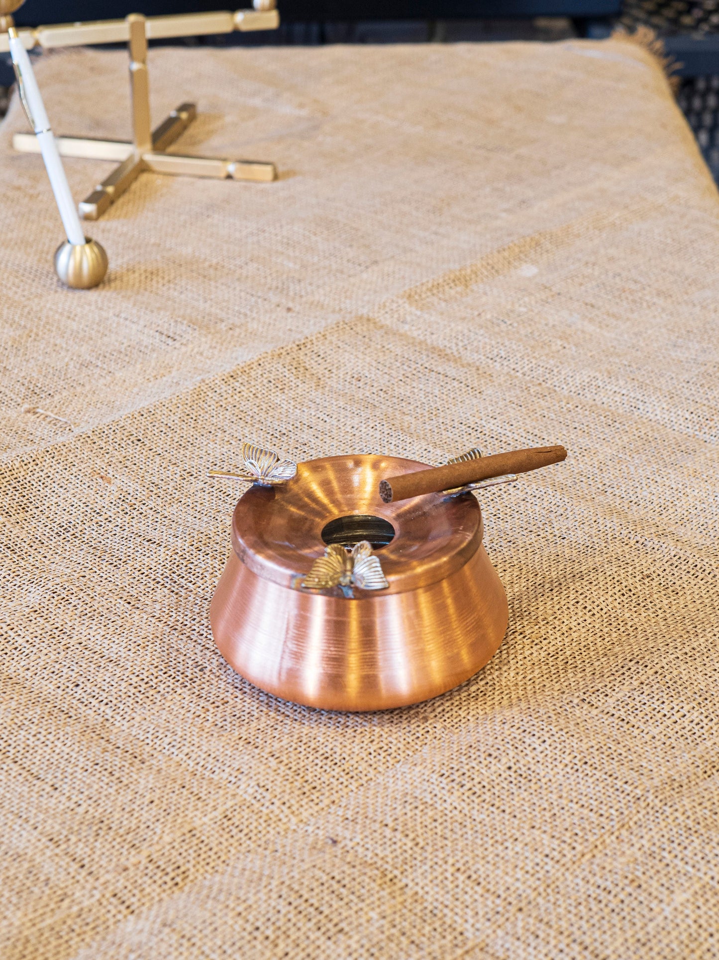 Handmade Copper Ashtray, Butterfly Detailed